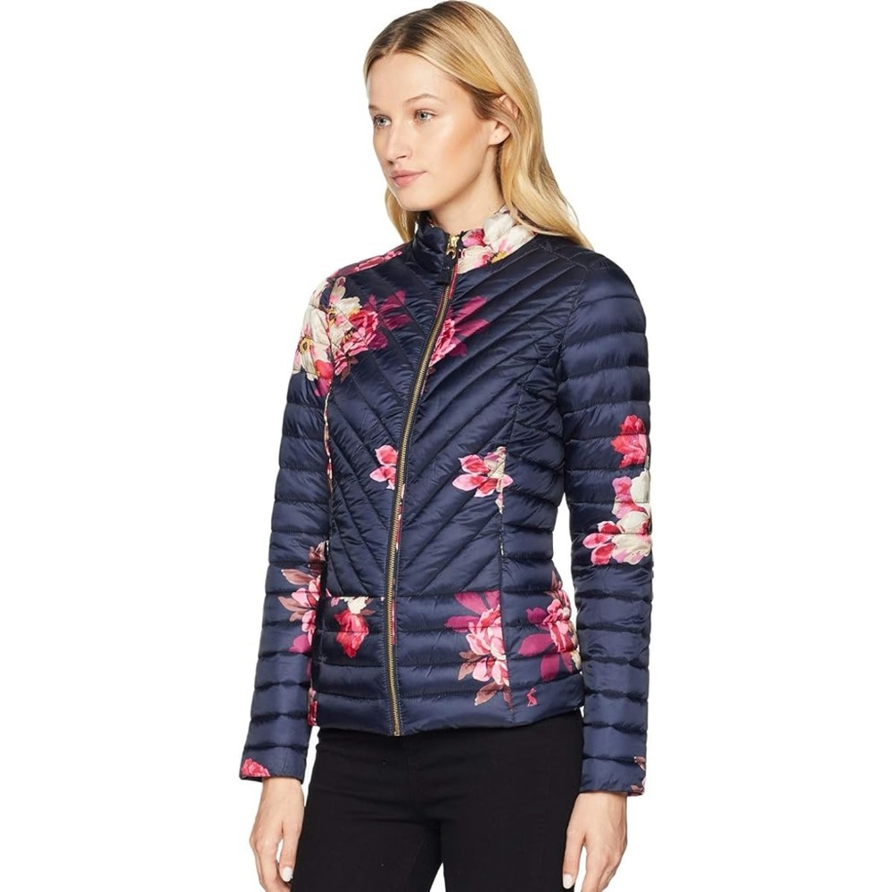 Joules Navy Floral Puffer Jacket